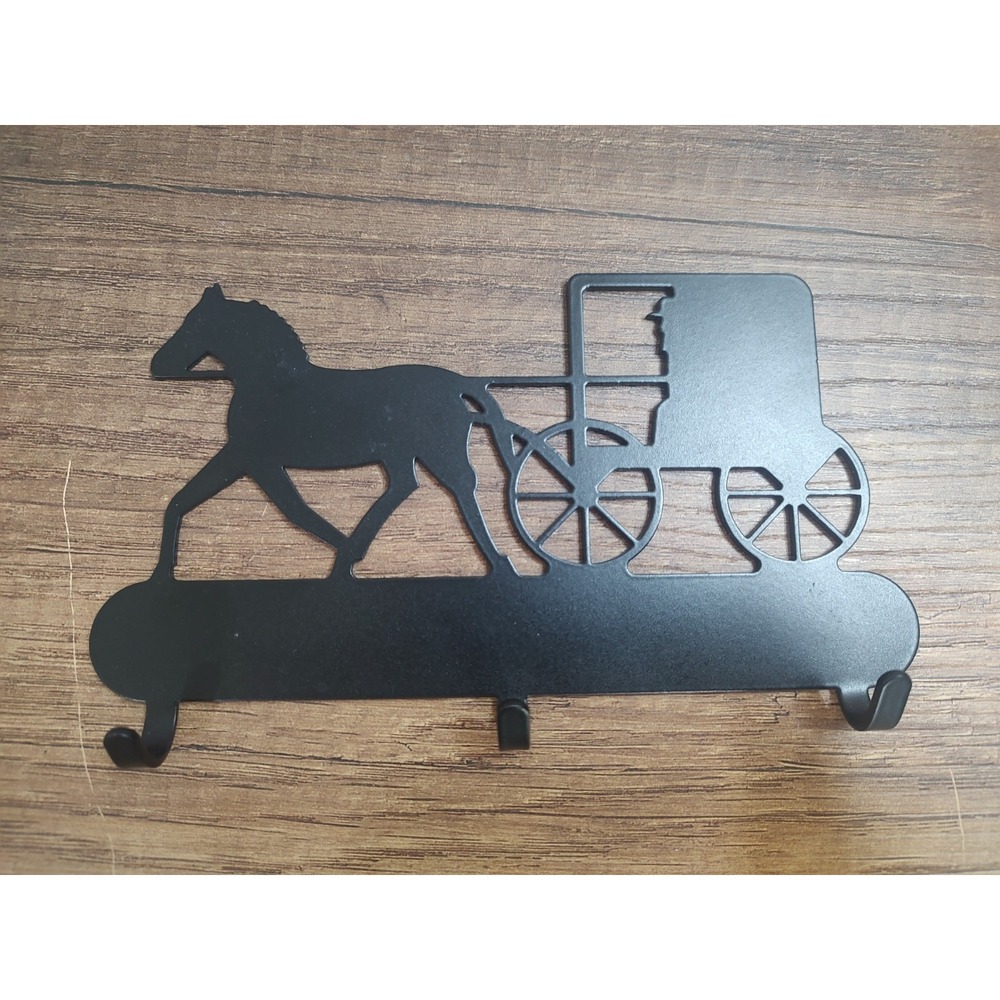 Amish Horse Buggy Wall Hooks Key Rack Leash Holder Black Wrought Iron Entryway